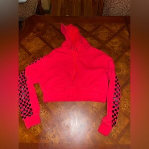 Red checkered detail cropped hoodie